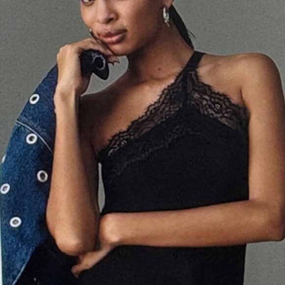 Anthropologie Asymmetrical Black Camisole, w/ Lace, Sz M, NWT - Picture 1 of 5